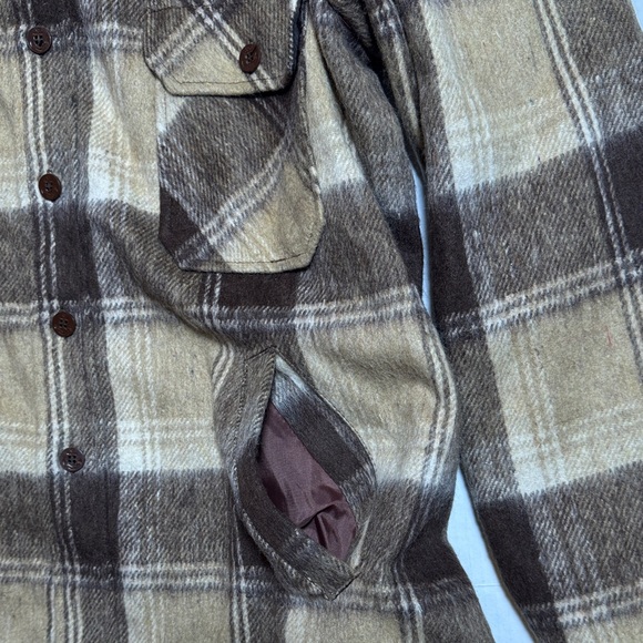VINTAGE Outerwear from SEARS Men's Wool Linen Blend Plaid Jacket Brown Tan Large - Picture 6 of 9